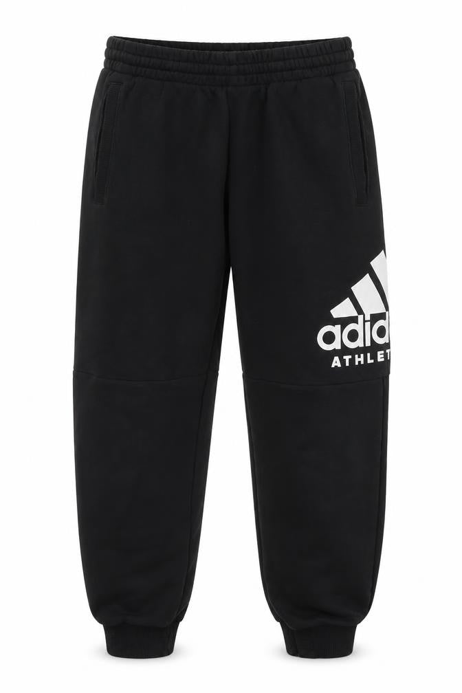 Front view of adidas boys’ black logo sweatpants 11-12 years regular fit fleece tracksuit bottoms