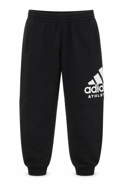 Front view of adidas boys’ black logo sweatpants 11-12 years regular fit fleece tracksuit bottoms