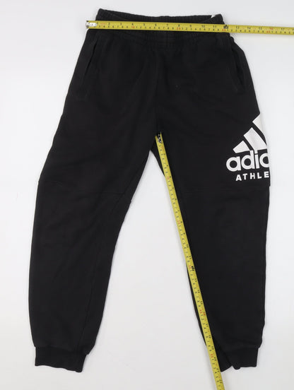 adidas Boys Black Logo Sweatpants 11-12 Years Regular Fit Fleece Tracksuit Bottoms