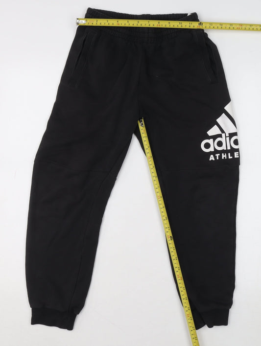 adidas Boys Black Logo Sweatpants 11-12 Years Regular Fit Fleece Tracksuit Bottoms