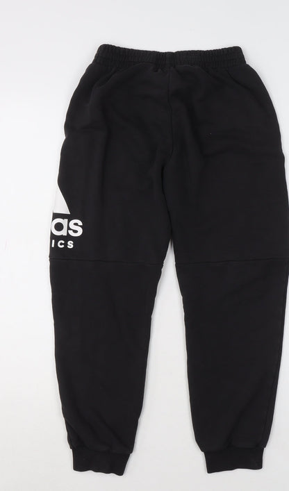 adidas Boys Black Logo Sweatpants 11-12 Years Regular Fit Fleece Tracksuit Bottoms