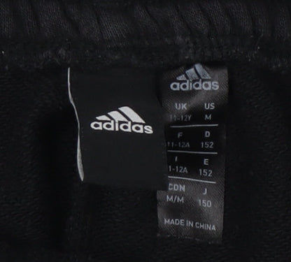 adidas Boys Black Logo Sweatpants 11-12 Years Regular Fit Fleece Tracksuit Bottoms