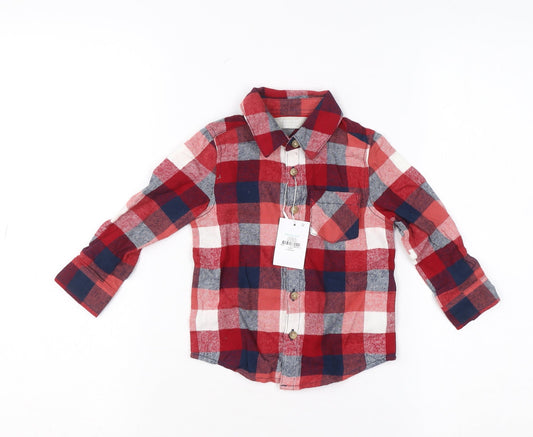 Primark Red Check Button-Up Long Sleeve Baby Shirt 12-18 Months Cotton