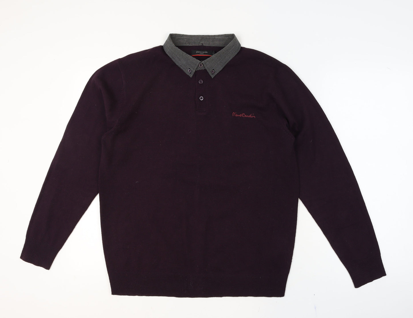 Mens UK Size L Pierre Cardin Purple Henley Jumper