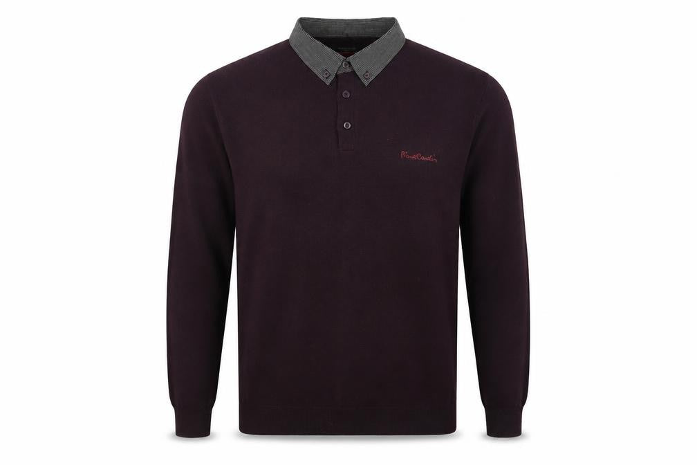Mens UK Size L Pierre Cardin Purple Henley Jumper