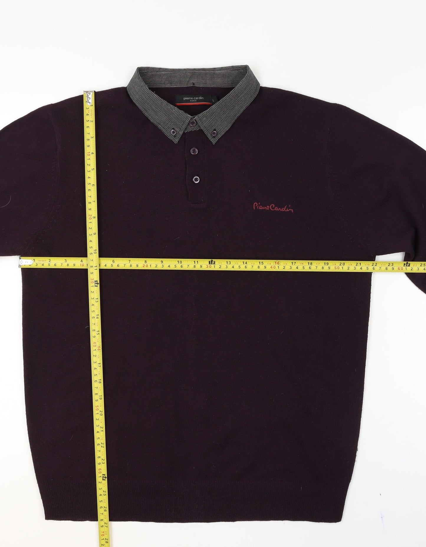 Mens UK Size L Pierre Cardin Purple Henley Jumper