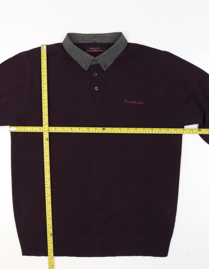 Mens UK Size L Pierre Cardin Purple Henley Jumper