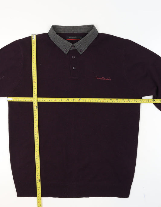 Mens UK Size L Pierre Cardin Purple Henley Jumper