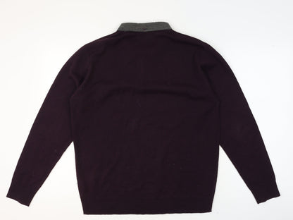 Mens UK Size L Pierre Cardin Purple Henley Jumper