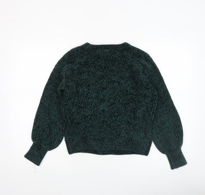 Womens UK Size XS Pink Rose Green Pullover Jumper