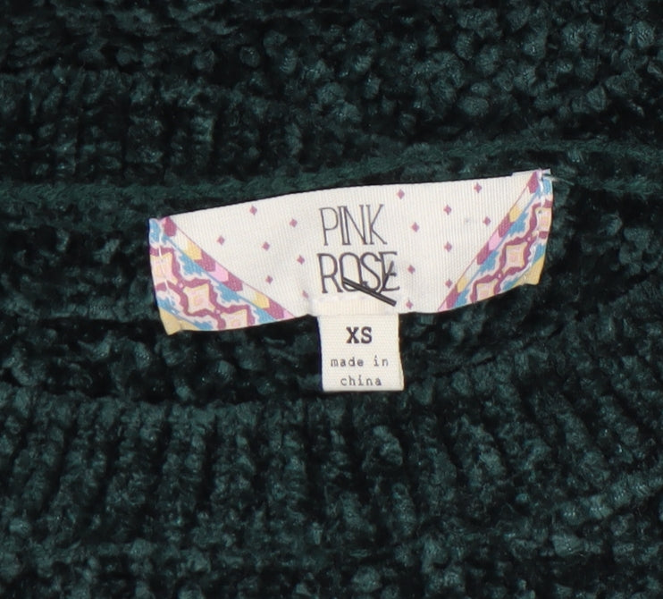 Womens UK Size XS Pink Rose Green Pullover Jumper