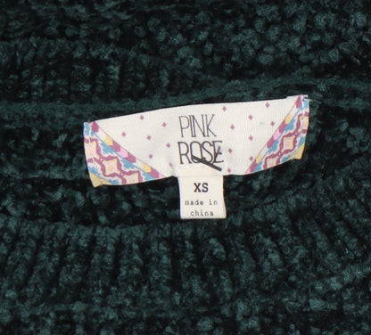 Womens UK Size XS Pink Rose Green Pullover Jumper