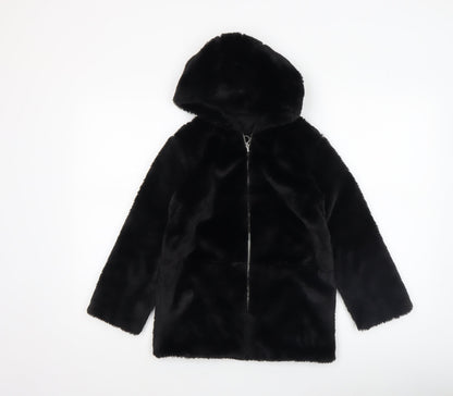 Dunnes Stores Girls Black Faux Fur Hooded Zip Coat 7-8 Years