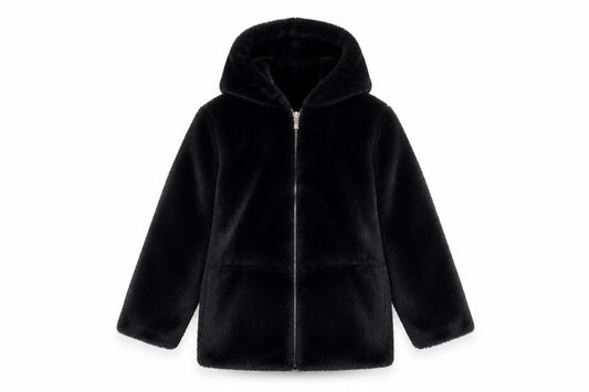 Dunnes Stores Girls Black Faux Fur Hooded Zip Coat 7-8 Years