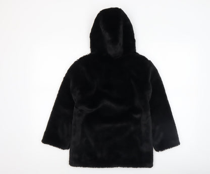 Dunnes Stores Girls Black Faux Fur Hooded Zip Coat 7-8 Years