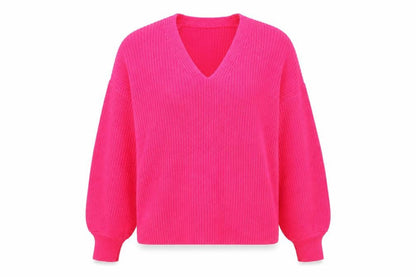 Front view of Miss Selfridge Women’s Pink V-Neck Chunky Knit Jumper, size UK 8