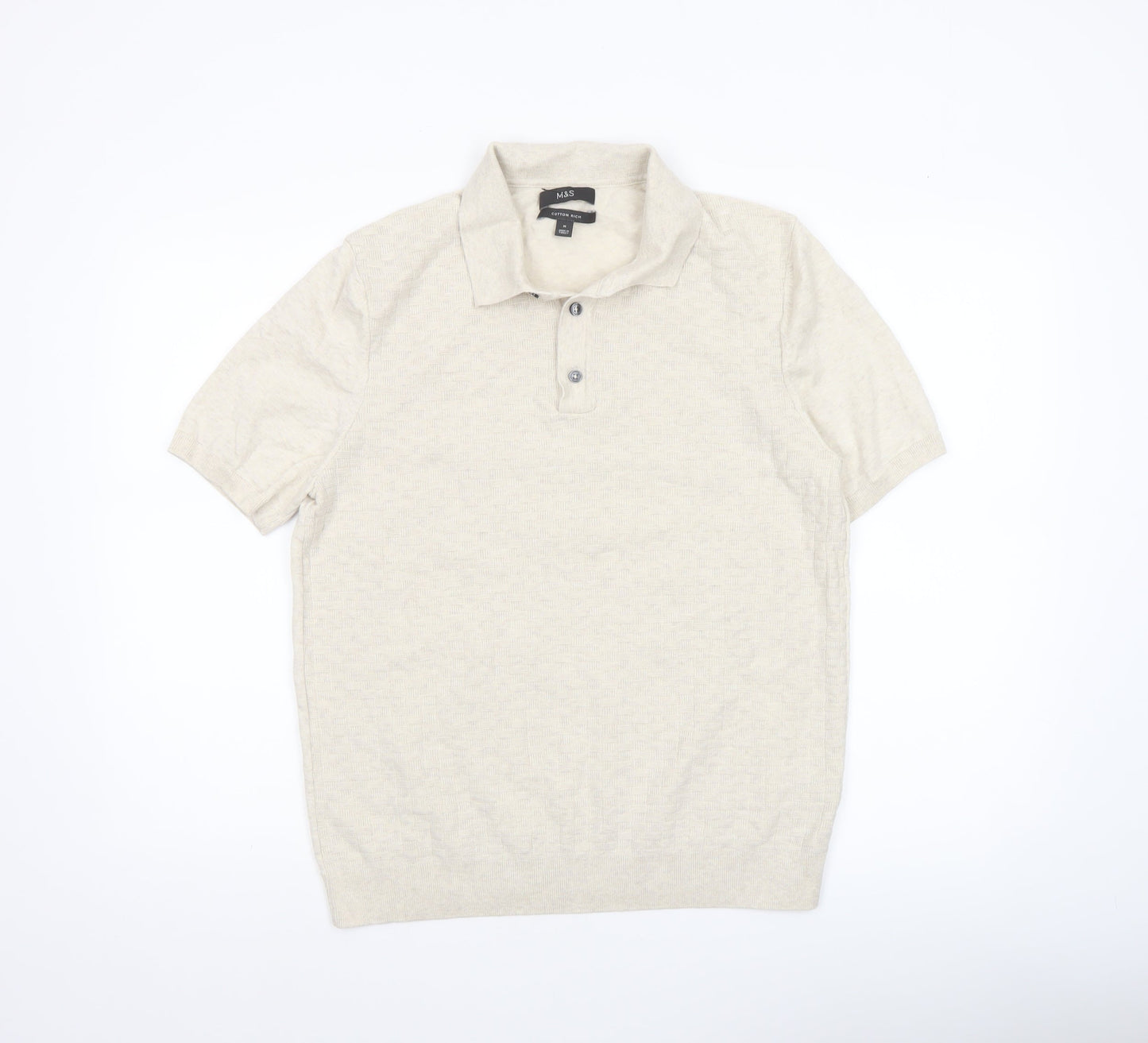 Mens UK Size M Marks and Spencer Beige Henley Jumper