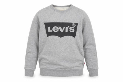 Front view of Levi's boys’ grey logo crew neck fleece sweatshirt, size 14, years