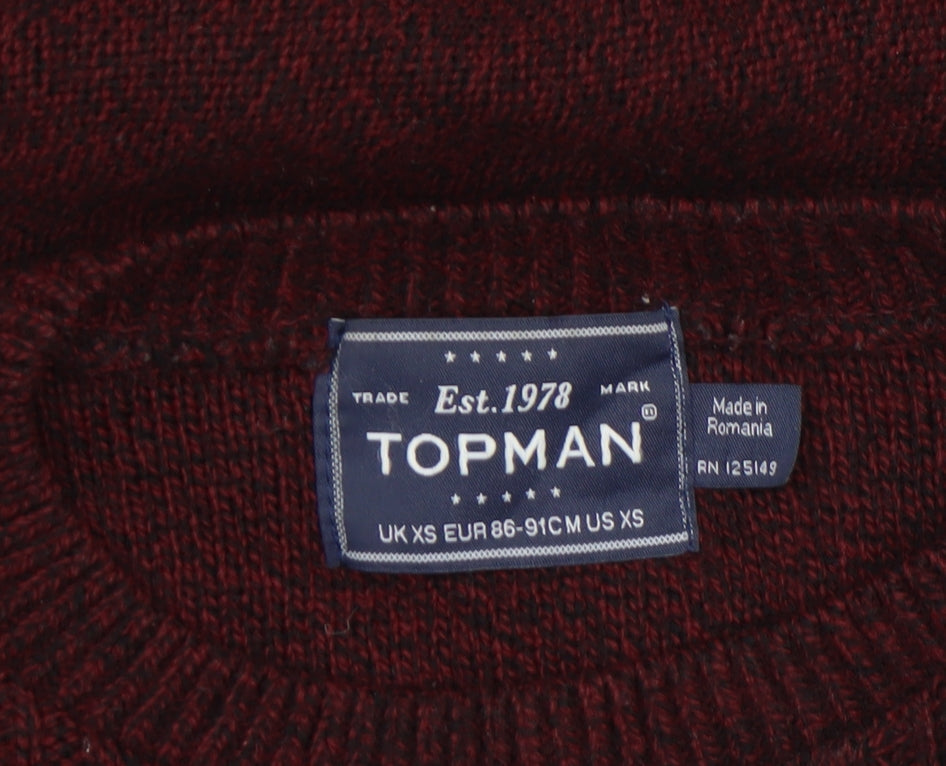 Mens UK Size XS Topman Red Pullover Jumper
