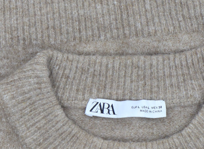 Womens UK Size L Zara Beige Pullover Jumper