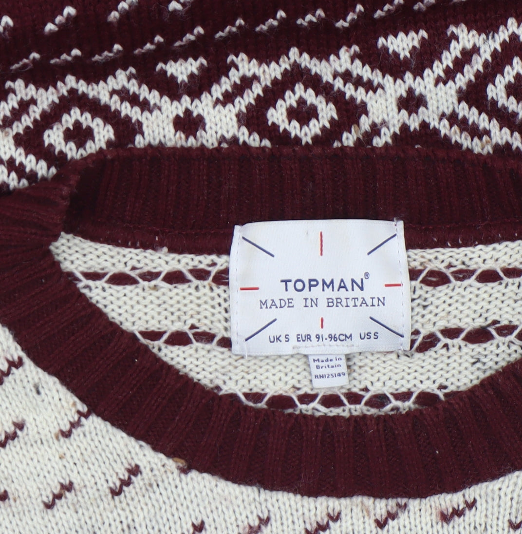 Mens UK Size S Topman Brown Pullover Jumper