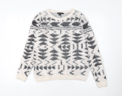 Esmara Women’s White Aztec Knit Long Sleeve Pullover Jumper Size 10/12