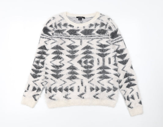 Esmara Women’s White Aztec Knit Long Sleeve Pullover Jumper Size 10/12