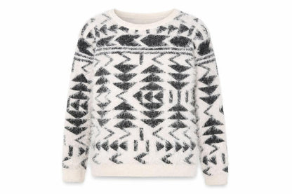 Esmara Women’s White Aztec Knit Long Sleeve Pullover Jumper Size 10/12