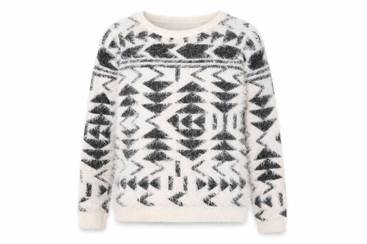 Esmara Women’s White Aztec Knit Long Sleeve Pullover Jumper Size 10/12