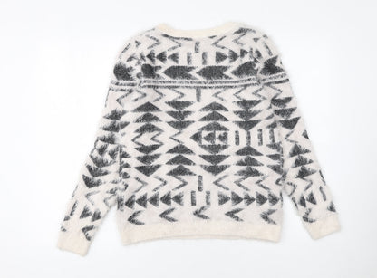 Esmara Women’s White Aztec Knit Long Sleeve Pullover Jumper Size 10/12