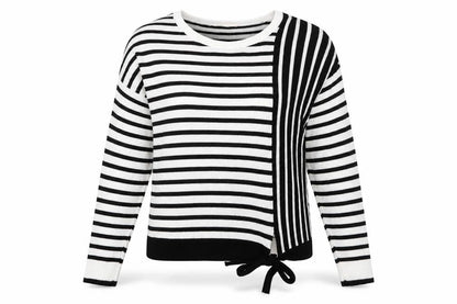 Front view of ESPRIT Women’s Black & White Striped Knit Jumper, size S