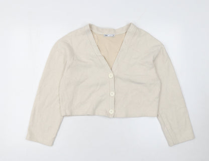 Womens UK Size M Zara Beige Cardigan Jumper