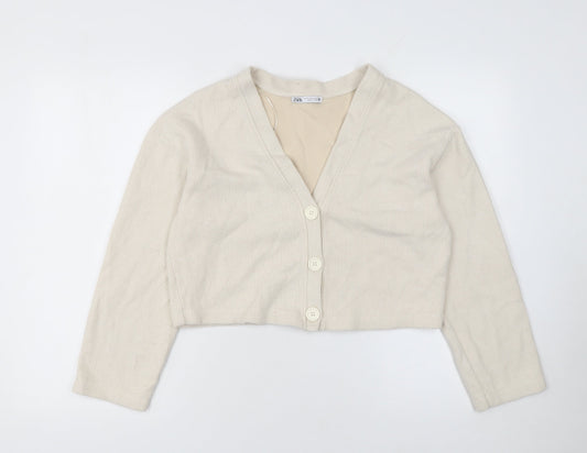Womens UK Size M Zara Beige Cardigan Jumper