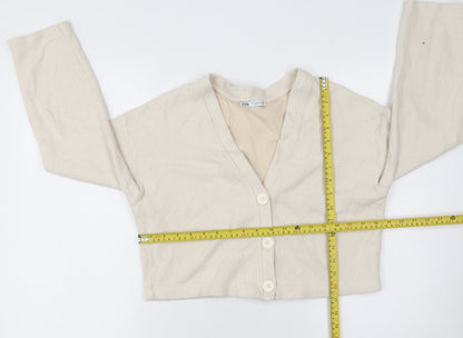 Womens UK Size M Zara Beige Cardigan Jumper