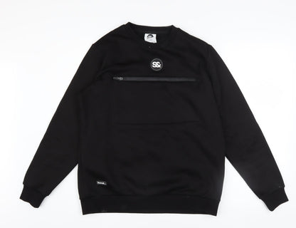 Seams& Boys Black Crew Neck Pullover Sweatshirt 15 Years Zip Detail