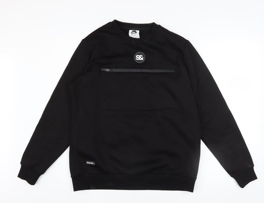 Seams& Boys Black Crew Neck Pullover Sweatshirt 15 Years Zip Detail