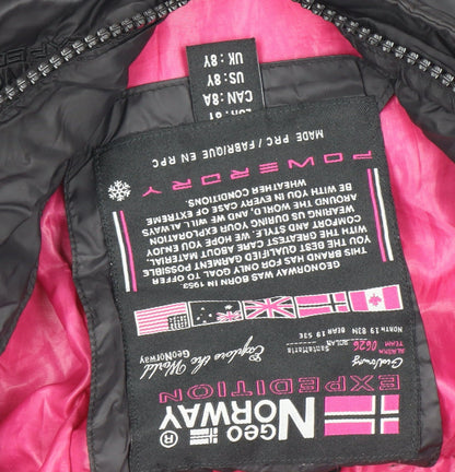 Geographical Norway Girls Black 8 Years Hooded Puffer Coat Winter Jacket