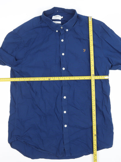Farah Men's Blue Slim Fit Long Sleeve Button-Up Shirt XL Cotton
