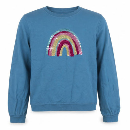 John Lewis Girls Blue Sequin Rainbow Cotton Pullover Sweatshirt Size 14 Years