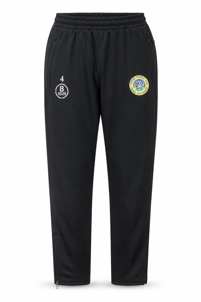 Front view of Balon boys’ black xl football track pants 100% polyester zip pockets