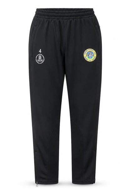 Front view of Balon boys’ black xl football track pants 100% polyester zip pockets