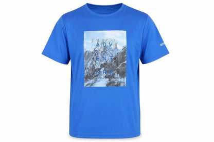 Front view of Regatta boys’ blue adventure graphic t-shirt 15-16 years lightweight activewear