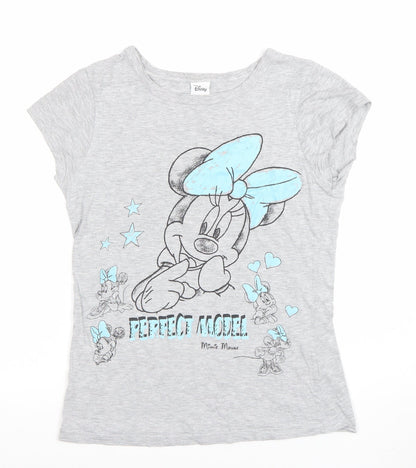 Womens UK Size 8 Disney Grey Basic T-Shirt
