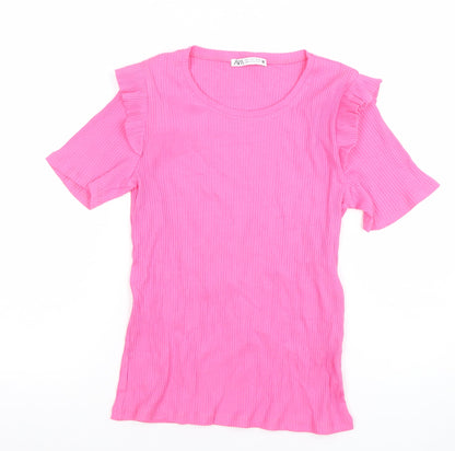 Womens UK Size S Zara Pink Basic T-Shirt