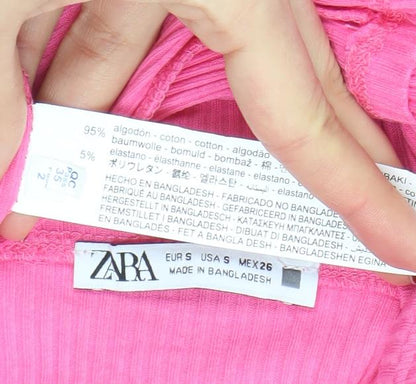 Womens UK Size S Zara Pink Basic T-Shirt