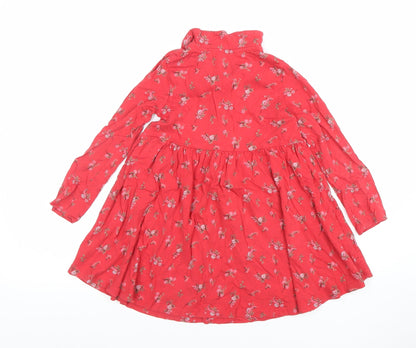 Next Girls Red Floral Cotton Skater Dress 4-5 Years Long Sleeve