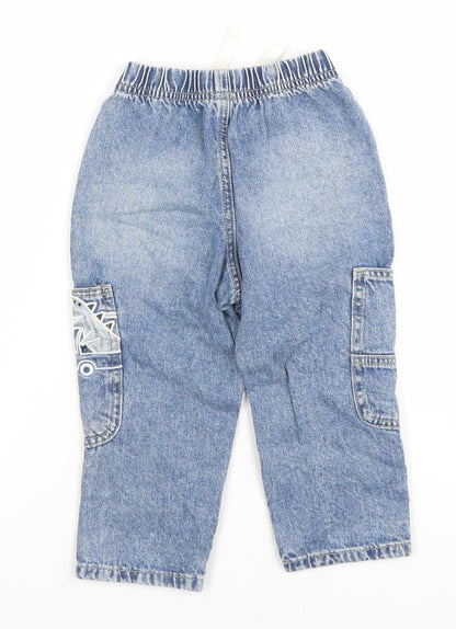 Dunnes Stores Boys Blue 18-24M Cargo Jeans Trousers with Dinosaur Design