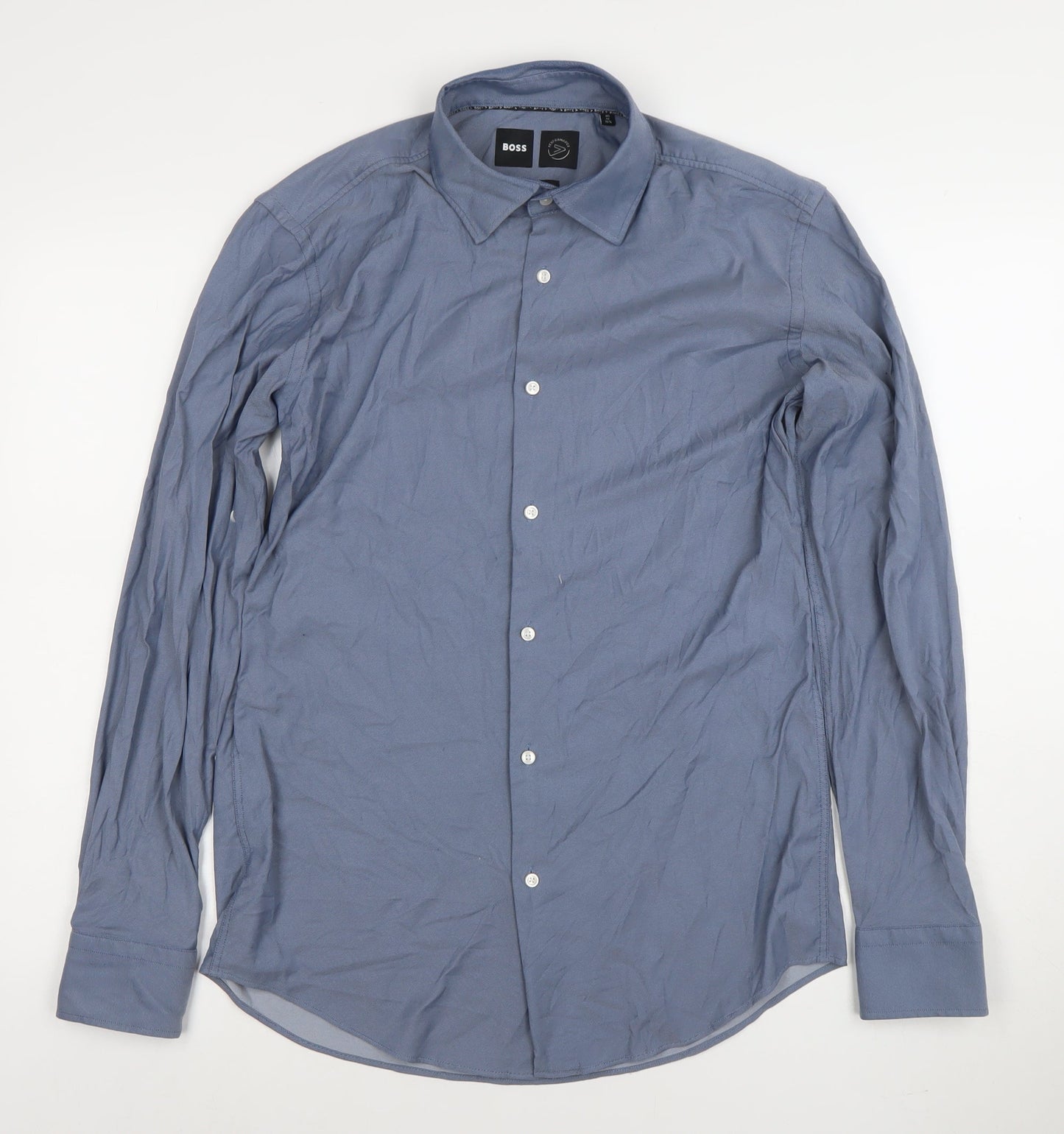 Mens UK Collar Size M Boss Smart Blue  Dress Shirt
