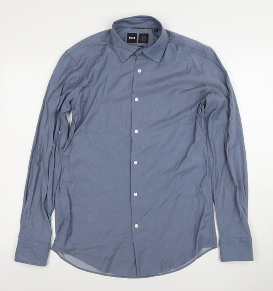 Mens UK Collar Size M Boss Smart Blue  Dress Shirt