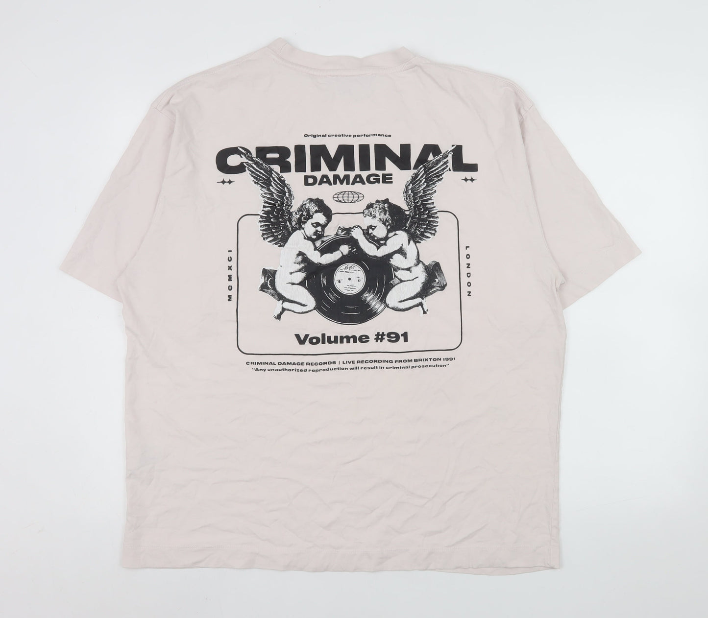 Mens UK Size XL Criminal Damage Beige  T-Shirt